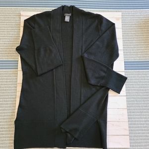 Long black cardigan open front side slits